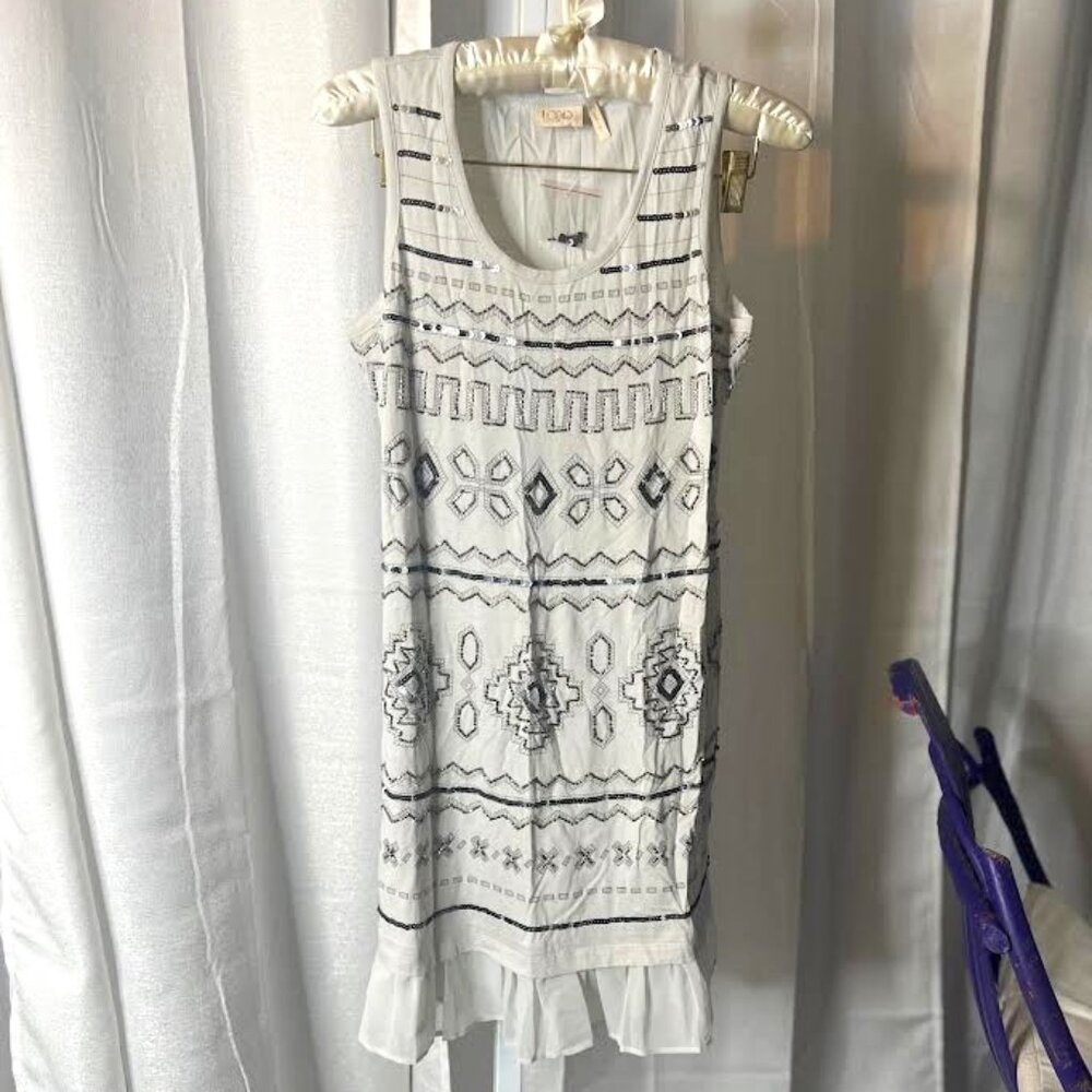NWT LOGO Lavish Beaded Mini Dress is Gray - Size XS